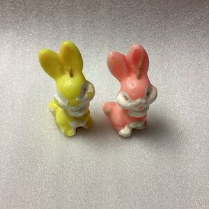 Set of Two Vintage Pink & Yellow Gurley Candle Co. Easter Bunny Candles